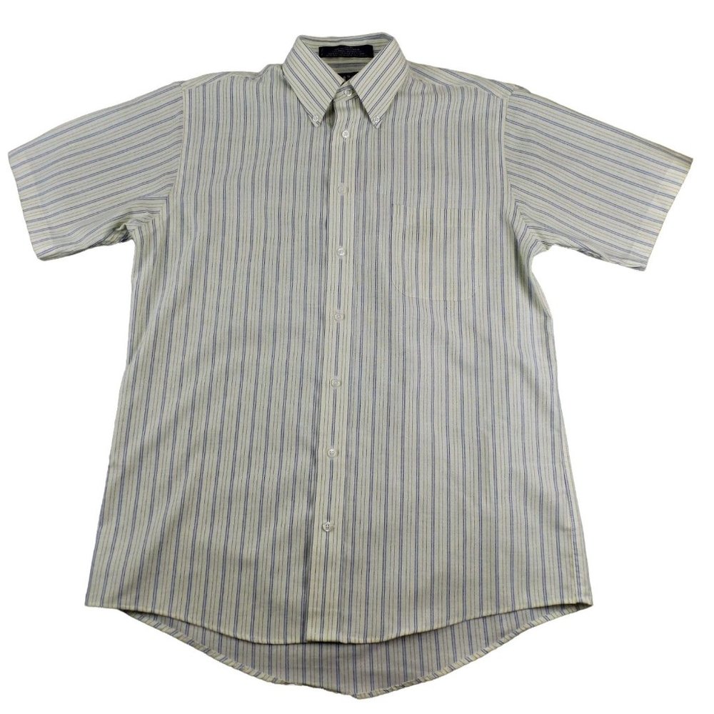 Stafford Men's Oxford Light Yellow with Blue Stripes size 15 1/2  ..  JH1047